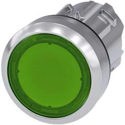 Siemens 3SU1051-0AB40-0AA0 Bouton-poussoir Lumineux à Rappel Actionneur Plat, Collerette Métal, Finition Brillante Vert
