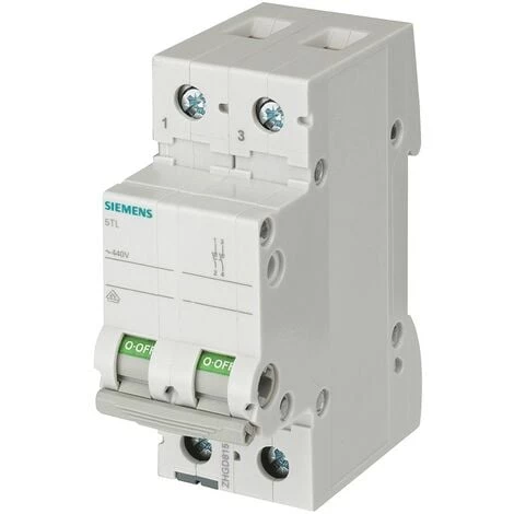 Siemens 40A 2-pôles 2-modules Interrupteur OFF 5TL12400 1 Siemens 40A 2-pôles 2-modules Interrupteur OFF 5TL12400