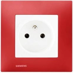 Prise 2P+T Blanc Delta Viva + Plaque Rouge - SIEMENS - SIEMENS