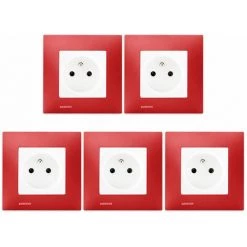 LOT De 5 Prises 2P+T Blanc Delta Viva + Plaques Rouge - SIEMENS - SIEMENS