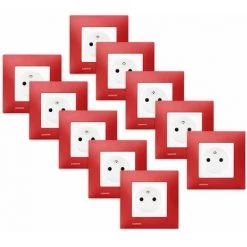 LOT De 10 Prises 2P+T Blanc Delta Viva + Plaques Rouge - SIEMENS - SIEMENS