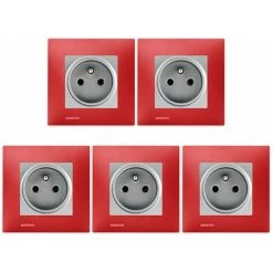 LOT De 5 Prises 2P+T Silver Delta Viva + Plaques Rouge - SIEMENS - SIEMENS