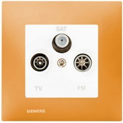 Prise TV FM SAT Blanc Delta Viva + Plaque Orange - SIEMENS - SIEMENS