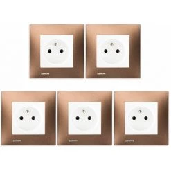 LOT 5 Prise 2P+T Blanc Delta Viva + Plaque Métal Marron - SIEMENS - SIEMENS