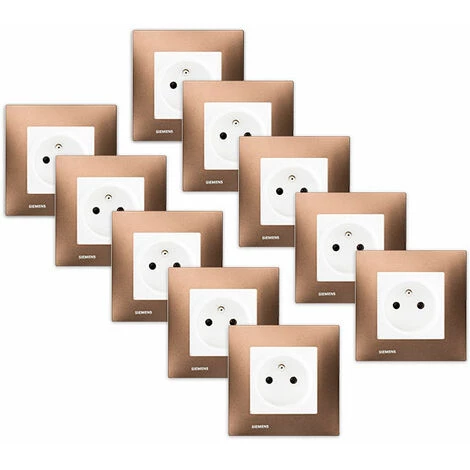 LOT 10 Prise 2P+T Blanc Delta Viva + Plaque Métal Marron - SIEMENS - SIEMENS 1 LOT 10 Prise 2P+T Blanc Delta Viva + Plaque Métal Marron - SIEMENS - SIEMENS