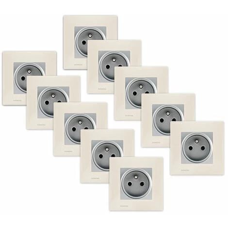 LOT 10 Prise 2P+T Silver Delta Viva + Plaque Beige - SIEMENS - SIEMENS 1 LOT 10 Prise 2P+T Silver Delta Viva + Plaque Beige - SIEMENS - SIEMENS