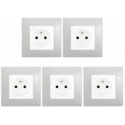 LOT De 5 Prises 2P+T Blanc Delta Viva + Plaques Gris - SIEMENS - SIEMENS
