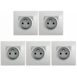 LOT De 5 Prises 2P+T Silver Delta Viva + Plaques Gris - SIEMENS - SIEMENS