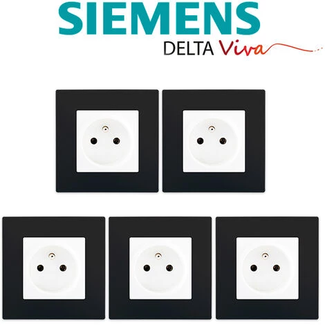 LOT De 5 Prises 2P+T Blanc Delta Viva + Plaques Noir - SIEMENS - SIEMENS 2 LOT De 5 Prises 2P+T Blanc Delta Viva + Plaques Noir - SIEMENS - SIEMENS – Image 2