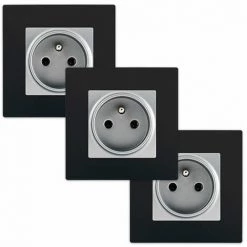 LOT De 3 Prises 2P+T Silver Delta Viva + Plaques Noir - SIEMENS - SIEMENS