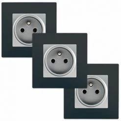 LOT De 3 Prises 2P+T Silver Delta Viva + Plaques Anthracite - SIEMENS - SIEMENS