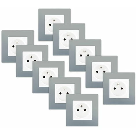 LOT 10 Prise 2P+T Blanc Delta Viva + Plaque Silver - SIEMENS - SIEMENS 1 LOT 10 Prise 2P+T Blanc Delta Viva + Plaque Silver - SIEMENS - SIEMENS