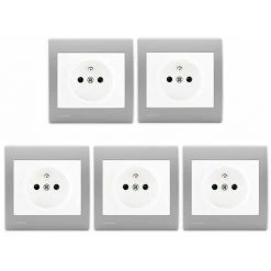Lot De 5 Prise 2P+T Blanc Delta Iris + Plaque Basic Silver - SIEMENS - SIEMENS