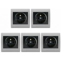 Lot De 5 Prise 2P+T Anthracite Delta Iris + Plaque Basic Silver - SIEMENS - SIEMENS