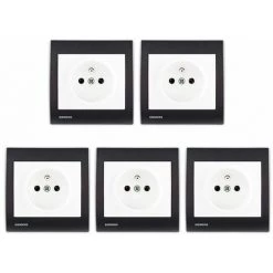 Lot De 5 Prise 2P+T Blanc Delta Iris + Plaque Anthracite - SIEMENS - SIEMENS