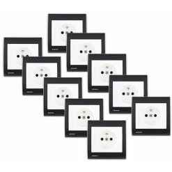 Lot De 10 Prise 2P+T Blanc Delta Iris + Plaque Anthracite - SIEMENS - SIEMENS