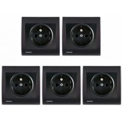 Lot De 5 Prise 2P+T Anthracite Delta Iris + Plaque Anthracite - SIEMENS - SIEMENS