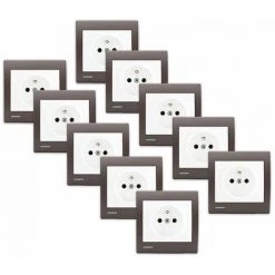 LOT De 10 Prises 2P+T Blanc Delta Iris + Plaques Soft Marron - SIEMENS - SIEMENS