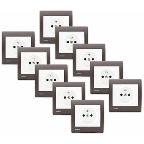LOT De 10 Prises 2P+T Blanc Delta Iris + Plaques Soft Marron - SIEMENS - SIEMENS 1 LOT De 10 Prises 2P+T Blanc Delta Iris + Plaques Soft Marron - SIEMENS - SIEMENS