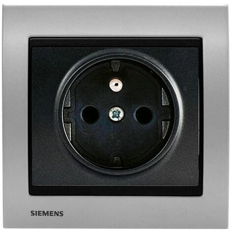 Prise 2P+T Anthracite Delta Iris + Plaque Métal Alu Silver - SIEMENS - SIEMENS 1 Prise 2P+T Anthracite Delta Iris + Plaque Métal Alu Silver - SIEMENS - SIEMENS