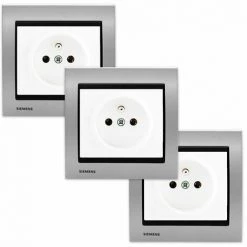 LOT 3 Prise 2P+T Blanc Delta Iris + Plaque Métal Alu Silver - SIEMENS - SIEMENS