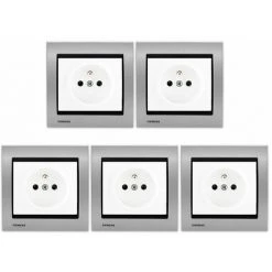 LOT 5 Prise 2P+T Blanc Delta Iris + Plaque Métal Alu Silver - SIEMENS - SIEMENS