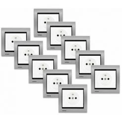 LOT 10 Prise 2P+T Blanc Delta Iris + Plaque Métal Alu Silver - SIEMENS - SIEMENS