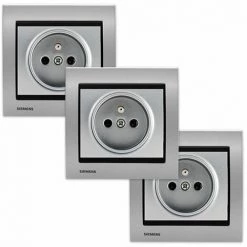 LOT 3 Prise 2P+T Silver Delta Iris + Plaque Métal Alu Silver - SIEMENS - SIEMENS