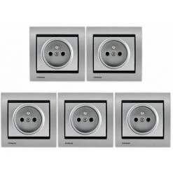 LOT 5 Prise 2P+T Silver Delta Iris + Plaque Métal Alu Silver - SIEMENS - SIEMENS