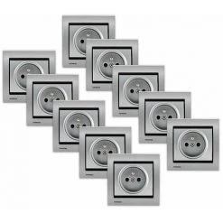 LOT De 10 Prises 2P+T Silver Delta Iris + Plaques Métal Alu Silver - SIEMENS - SIEMENS