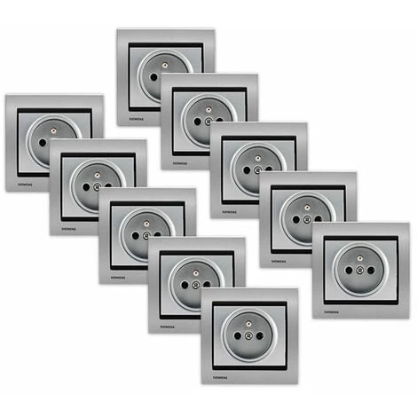 LOT De 10 Prises 2P+T Silver Delta Iris + Plaques Métal Alu Silver - SIEMENS - SIEMENS 1 LOT De 10 Prises 2P+T Silver Delta Iris + Plaques Métal Alu Silver - SIEMENS - SIEMENS
