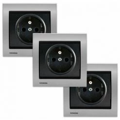LOT 3 Prises 2P+T Anthracite Delta Iris + Plaques Métal Alu Silver - SIEMENS - SIEMENS