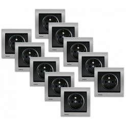 LOT 10 Prise 2P+T Anthracite Delta Iris + Plaque Métal Alu Silver - SIEMENS - SIEMENS