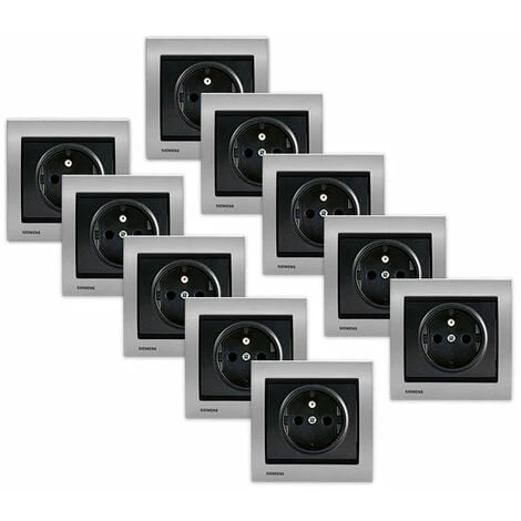 LOT 10 Prise 2P+T Anthracite Delta Iris + Plaque Métal Alu Silver - SIEMENS - SIEMENS 1 LOT 10 Prise 2P+T Anthracite Delta Iris + Plaque Métal Alu Silver - SIEMENS - SIEMENS