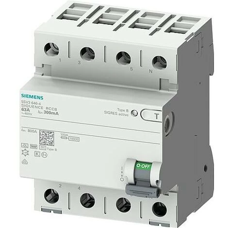 FI-Interrupteur De Protection Siemens, 4 Poles, Type B, 40A, 300mA, 5SV3644-4 1 FI-Interrupteur De Protection Siemens, 4 Poles, Type B, 40A, 300mA, 5SV3644-4