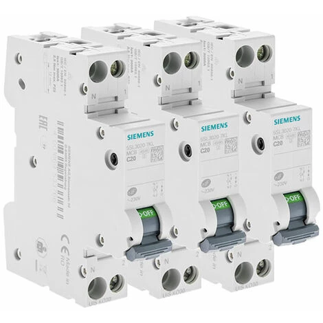 LOT 3 Disjoncteurs Modulaires 20A 230V, 4,5kA, 1+N POLES, COURBE C - SIEMENS - SIEMENS 1 LOT 3 Disjoncteurs Modulaires 20A 230V, 4,5kA, 1+N POLES, COURBE C - SIEMENS - SIEMENS