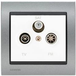 PriseTV/FM/SAT Blanc Delta Iris + Plaque Métal Texturé Alu Silver - SIEMENS - SIEMENS