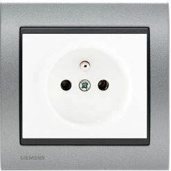 Prise 2P+T Blanc Delta Iris + Plaque Métal Texturé Alu Silver - SIEMENS - SIEMENS