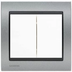 Double Va Et Vient Blanc Delta Iris + Plaque Métal Texturé Alu Silver - SIEMENS - SIEMENS