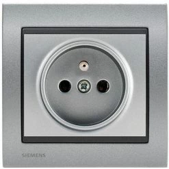 Prise 2P+T Silver Delta Iris + Plaque Métal Texturé Alu Silver - SIEMENS - SIEMENS