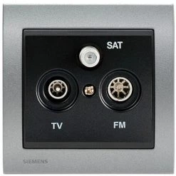 Prise TV/FM/SAT Anthracite Delta Iris + Plaque Métal Texturé Alu Silver - SIEMENS - SIEMENS