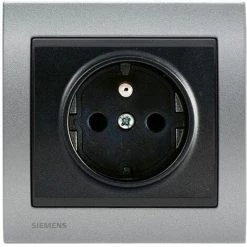 Prise 2P+T Anthracite Delta Iris + Plaque Métal Texturé Alu Silver - SIEMENS - SIEMENS