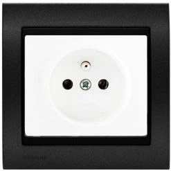 Prise 2P+T Blanc Delta Iris + Plaque Métal Texturé Alu Noir - SIEMENS - SIEMENS