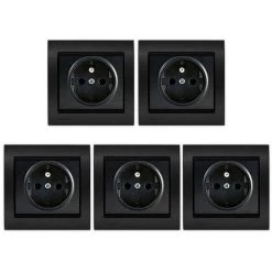 LOT 5 Prise 2P+T Anthracite Delta Iris + Plaque Métal Texturé Alu Noir - SIEMENS - SIEMENS