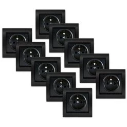 LOT 10 Prise 2P+T Anthracite Delta Iris + Plaque Métal Texturé Alu Noir - SIEMENS - SIEMENS