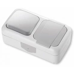 SIEMENS INTERRUPTEUR VA ET VIENT ET PRISE DE COURANT 2P+T ÉTANCHES COMPLET GRIS IP54 SIE885114