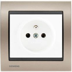 Prise 2P+T Blanc Delta Iris + Plaque Métal Champagne - SIEMENS - SIEMENS