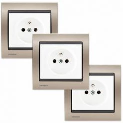 LOT 3 Prise 2P+T Blanc Delta Iris + Plaque Métal Champagne - SIEMENS - SIEMENS