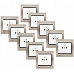 LOT De 10 Prises 2P+T Blanc Delta Iris + Plaques Métal Champagne - SIEMENS - SIEMENS