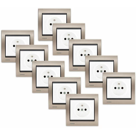 LOT De 10 Prises 2P+T Blanc Delta Iris + Plaques Métal Champagne - SIEMENS - SIEMENS 1 LOT De 10 Prises 2P+T Blanc Delta Iris + Plaques Métal Champagne - SIEMENS - SIEMENS